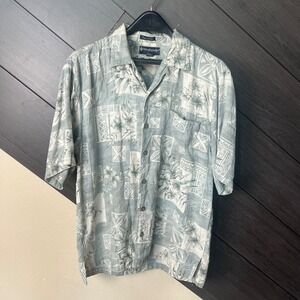Weekender Men's Silk Blend Hawaiian Button Up Shirt Gray Floral Medium Resprt